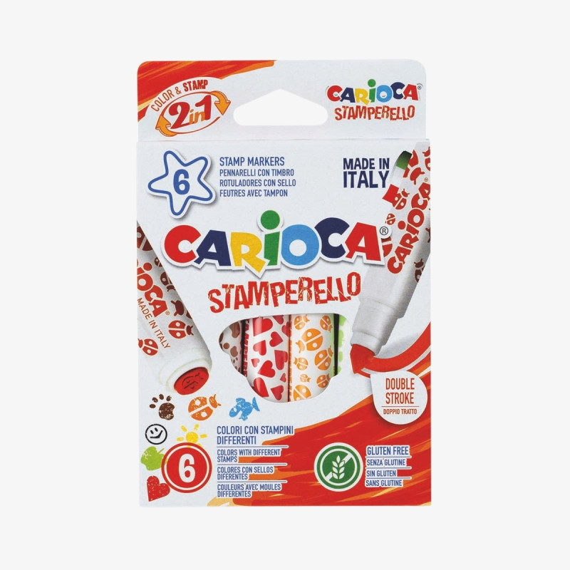 Caneta Carimbo Stamperello 2 em 1 Kit 6 Cores - CARIOCA
