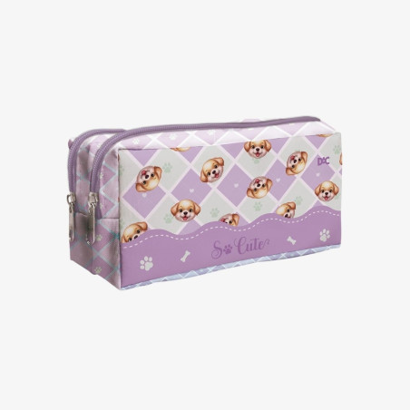 Estojo Duplo  So Cute Dog c/ 2 Zíperes em Tecido