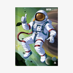 Caderno Brochura Astronauta Grande Capa Dura C/ Adesivos 80 Fls  - Outer Space